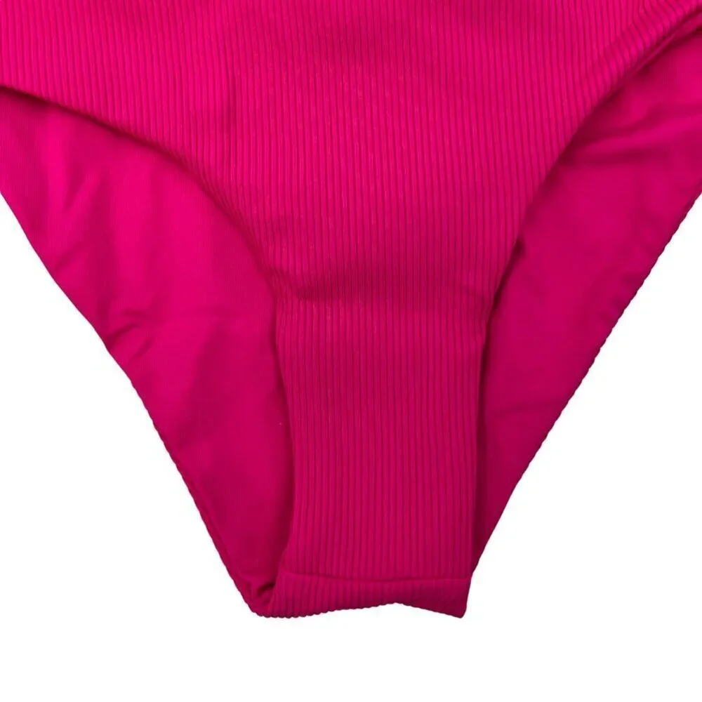 L*Space Women’s Sandy Bikini Bottom Classic Fuchsia Ribbed Sz XS New